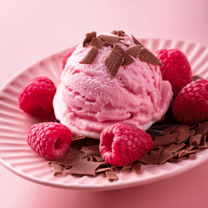 Himbeereis-mit-Schokoraspeln